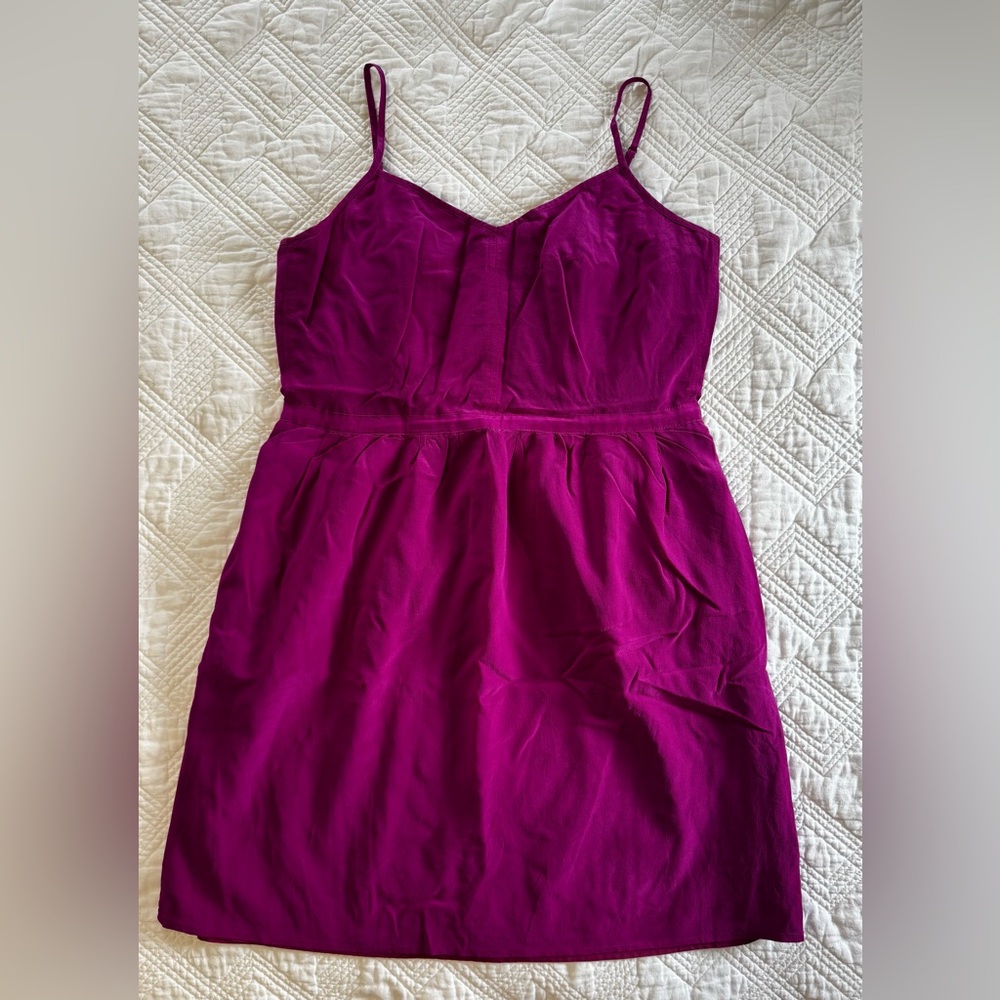 Madewell Silk Magenta Spaghetti Strap Mini Dress with Pockets Size 12 EUC